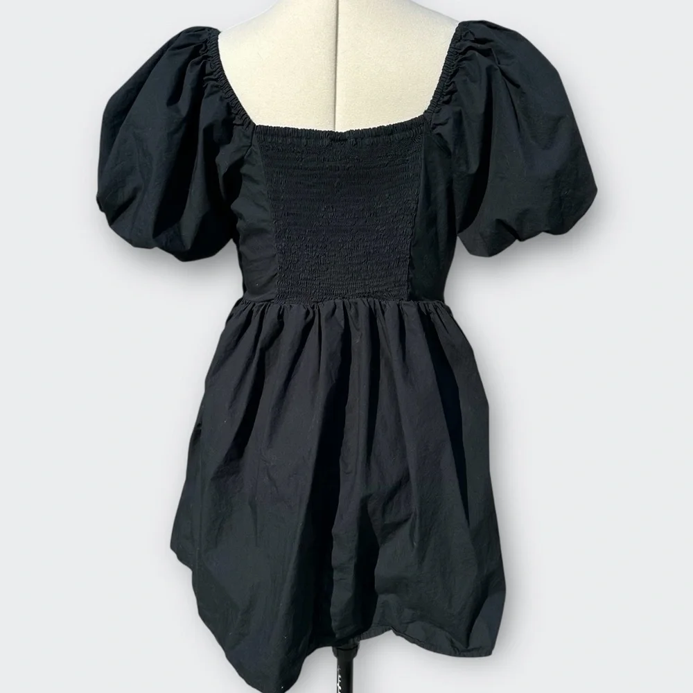 A NEW DAY Black Puff Sleeve Mini Dress Ruched Goth Whimsigoth Boho Coquette S - Picture 5 of 13
